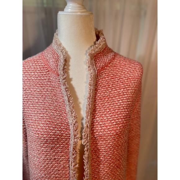 Open Front Sweater Size Large Peach‎ and Cream - Picture 2 of 4